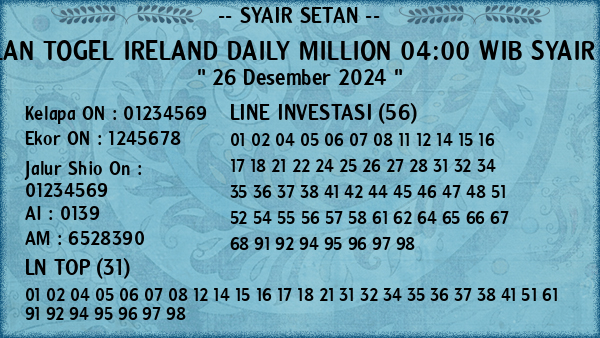 Prediksi Ireland Daily Million 04:00 WIB