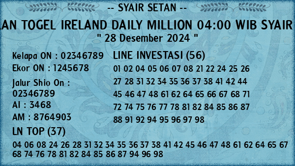 Prediksi Ireland Daily Million 04:00 WIB