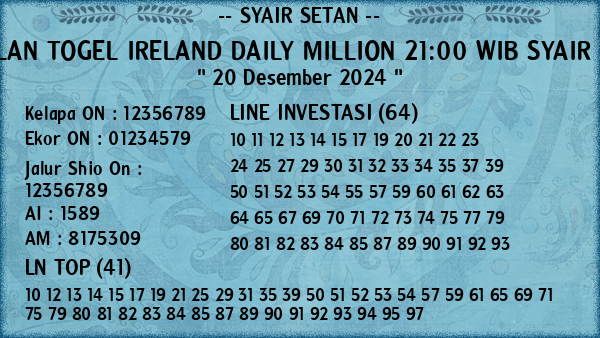 Prediksi Ireland Daily Million 21:00 WIB