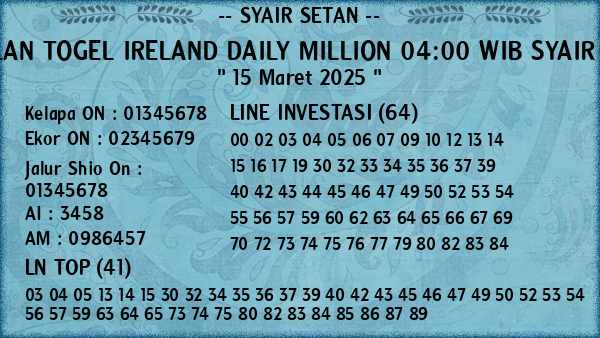 Prediksi Ireland Daily Million 04:00 WIB