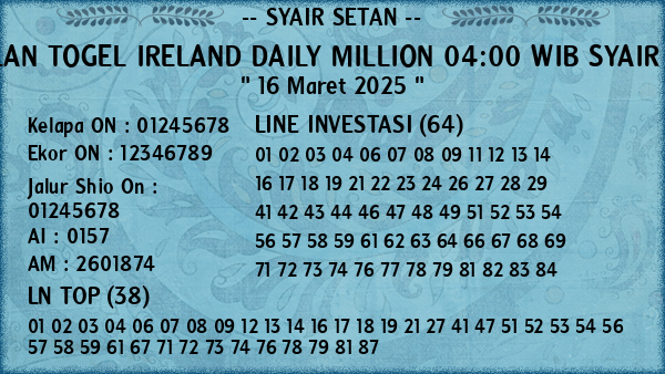 Prediksi Ireland Daily Million 04:00 WIB