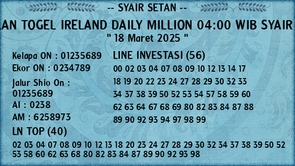 Prediksi Ireland Daily Million 04:00 WIB