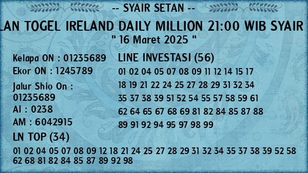 Prediksi Ireland Daily Million 21:00 WIB