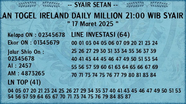 Prediksi Ireland Daily Million 21:00 WIB