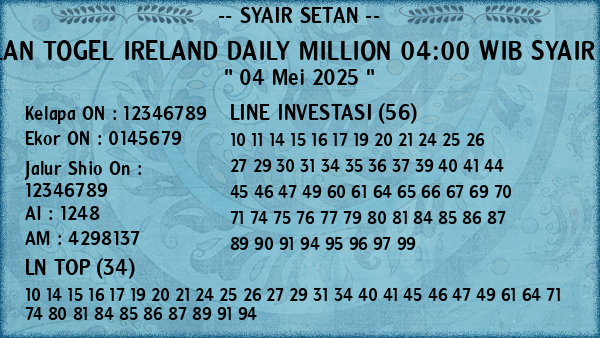 Prediksi Ireland Daily Million 04:00 WIB