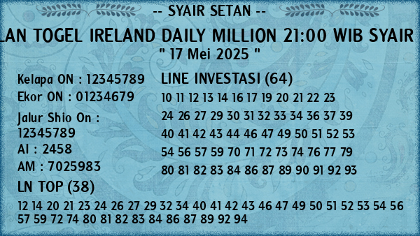 Prediksi Ireland Daily Million 21:00 WIB