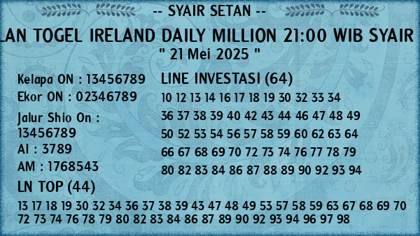 Prediksi Ireland Daily Million 21:00 WIB