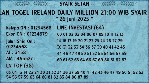 Prediksi Ireland Daily Million 21:00 WIB