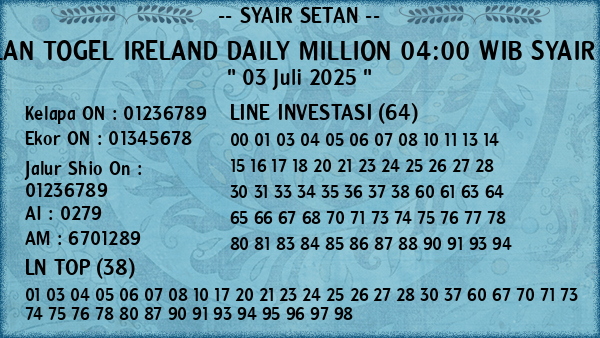 Prediksi Ireland Daily Million 04:00 WIB