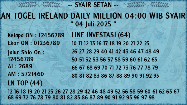Prediksi Ireland Daily Million 04:00 WIB