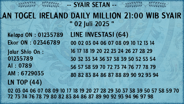 Prediksi Ireland Daily Million 21:00 WIB