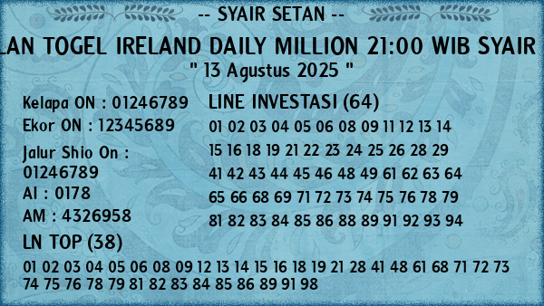 Prediksi Ireland Daily Million 21:00 WIB