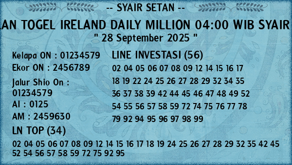 Prediksi Ireland Daily Million 04:00 WIB