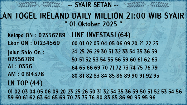 Prediksi Ireland Daily Million 21:00 WIB
