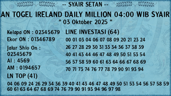 Prediksi Ireland Daily Million 04:00 WIB