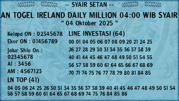 Prediksi Ireland Daily Million 04:00 WIB