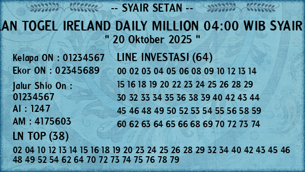 Prediksi Ireland Daily Million 04:00 WIB