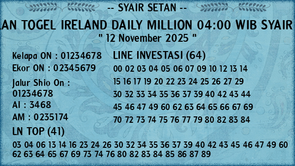 Prediksi Ireland Daily Million 04:00 WIB