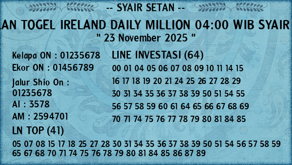Prediksi Ireland Daily Million 04:00 WIB