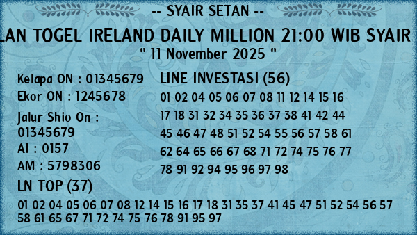 Prediksi Ireland Daily Million 21:00 WIB