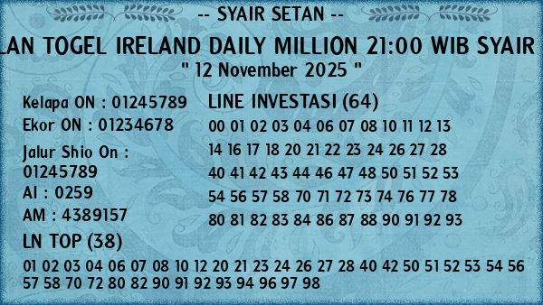 Prediksi Ireland Daily Million 21:00 WIB