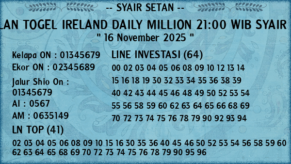 Prediksi Ireland Daily Million 21:00 WIB