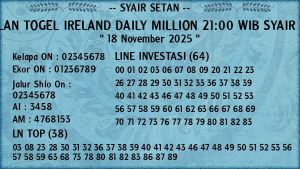 Prediksi Ireland Daily Million 21:00 WIB