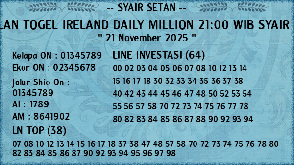 Prediksi Ireland Daily Million 21:00 WIB