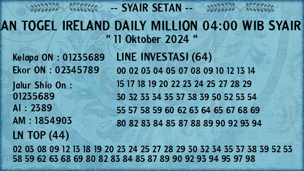 Prediksi Ireland Daily Million 04:00 WIB