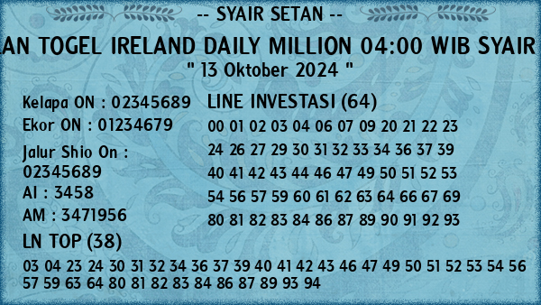 Prediksi Ireland Daily Million 04:00 WIB