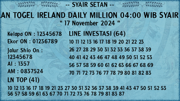 Prediksi Ireland Daily Million 04:00 WIB