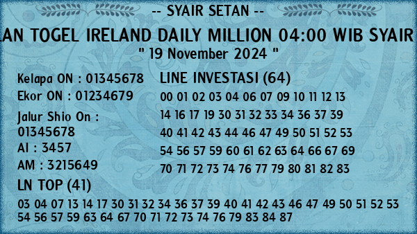 Prediksi Ireland Daily Million 04:00 WIB