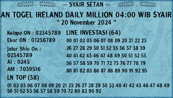 Prediksi Ireland Daily Million 04:00 WIB