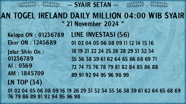 Prediksi Ireland Daily Million 04:00 WIB