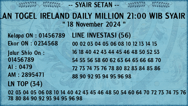 Prediksi Ireland Daily Million 21:00 WIB