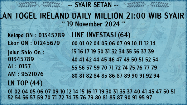 Prediksi Ireland Daily Million 21:00 WIB