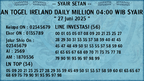 Prediksi Ireland Daily Million 04:00 WIB