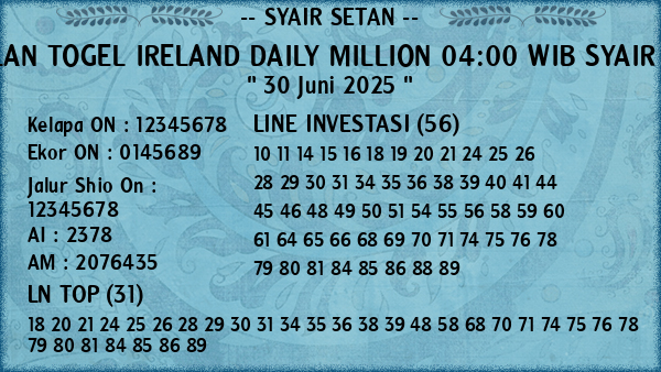 Prediksi Ireland Daily Million 04:00 WIB