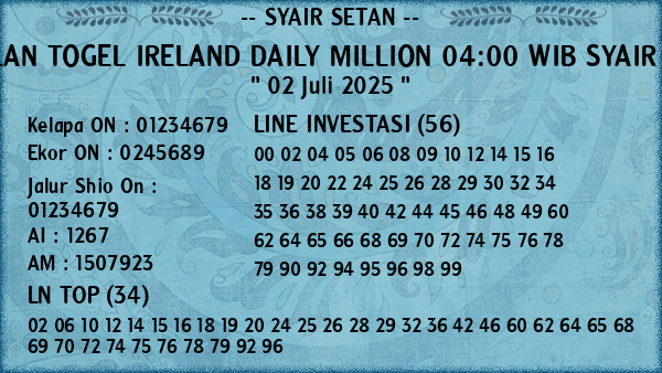 Prediksi Ireland Daily Million 04:00 WIB